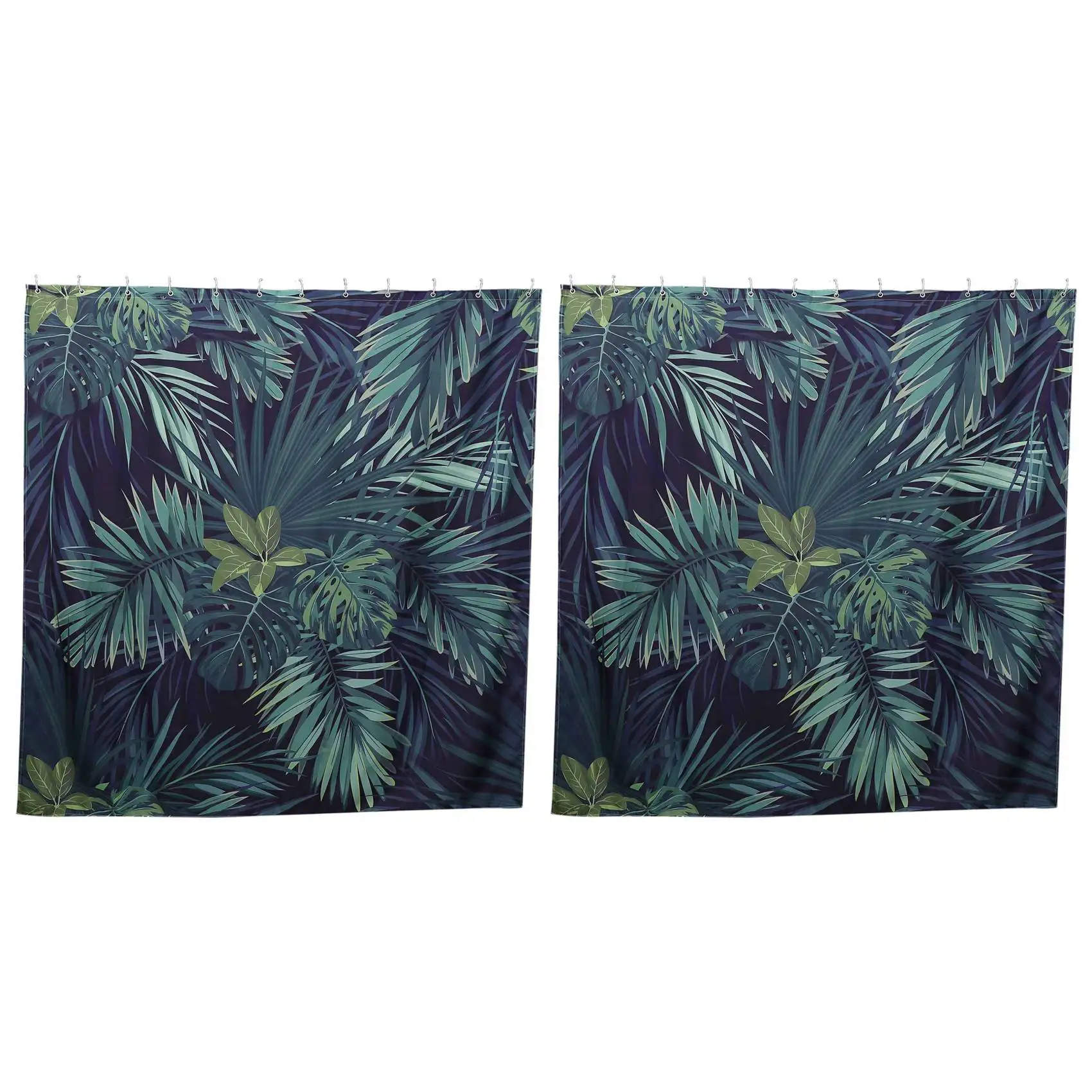 SEWS-2X Green Shower Curtain Leaves Printing Pattern Modern Natural Plant Pattern Polyester Bathroom Waterproof Curtains