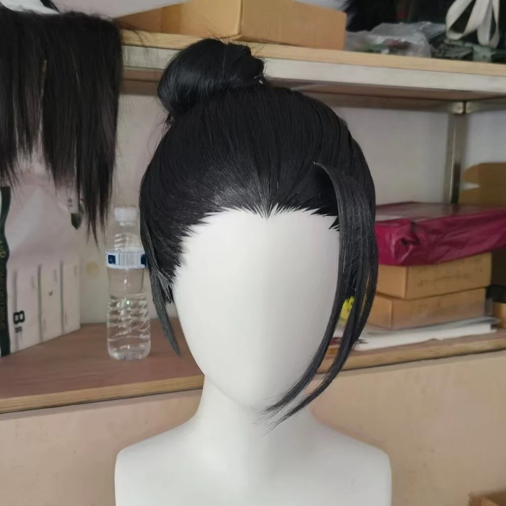 Anime Geto Suguru Cosplay Perücke Schwarzer Pferdeschwanz-Stil Hitzebeständige Synthetik-Haarperücke mit Rosennetz für Anime-Partys