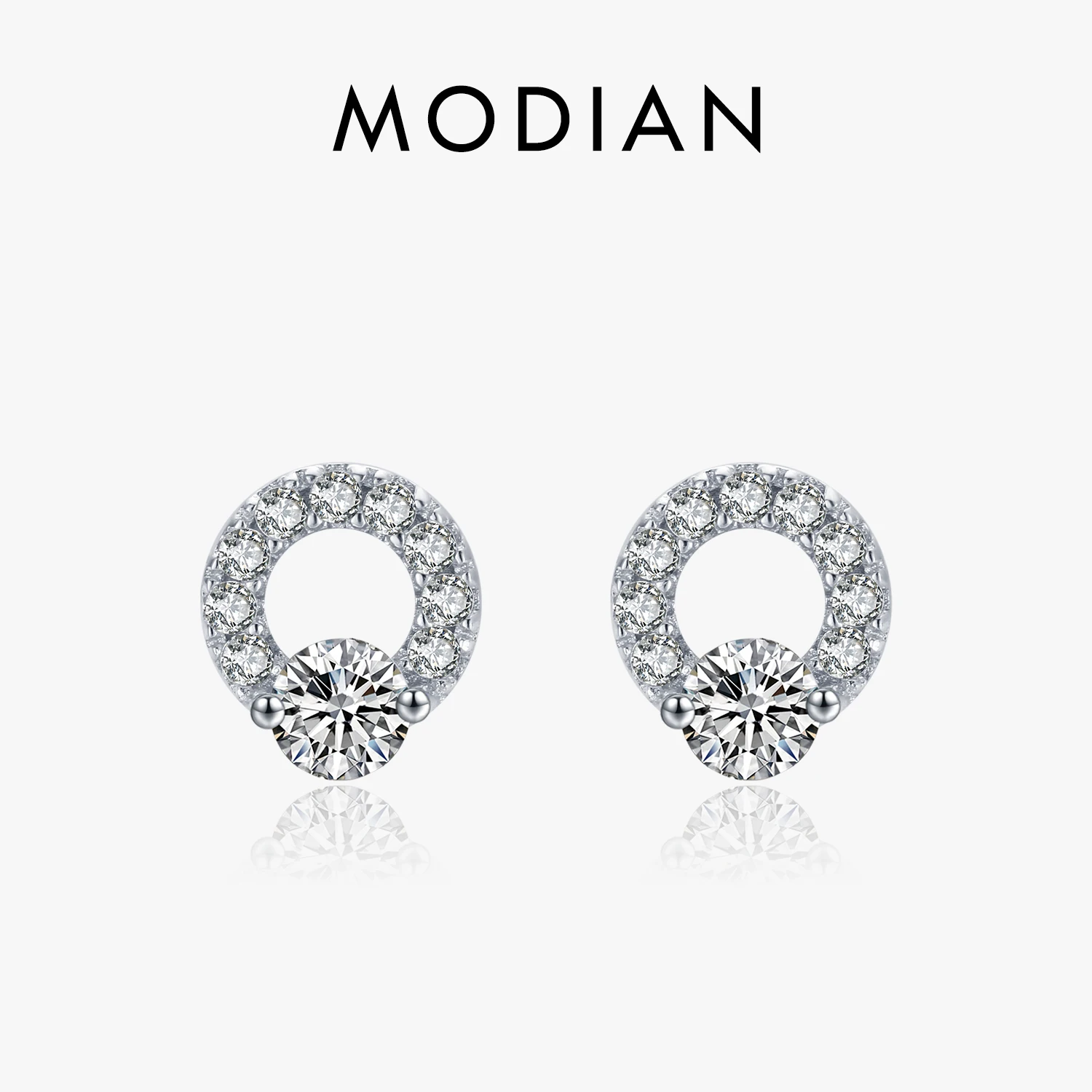 Modian Fashion 925 Sterling Silver Simple Circle Stud Earrings dla kobiet Clear CZ Hypoallergenic Ear Stud Fine Wedding Jewelry
