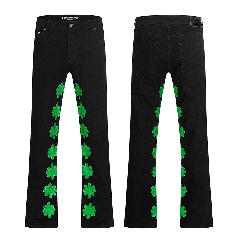 

LOSTSHDWS JEANS Американские модные винтажные потертые старые вышитые подсолнухи тонкие прямые повседневные джинсы