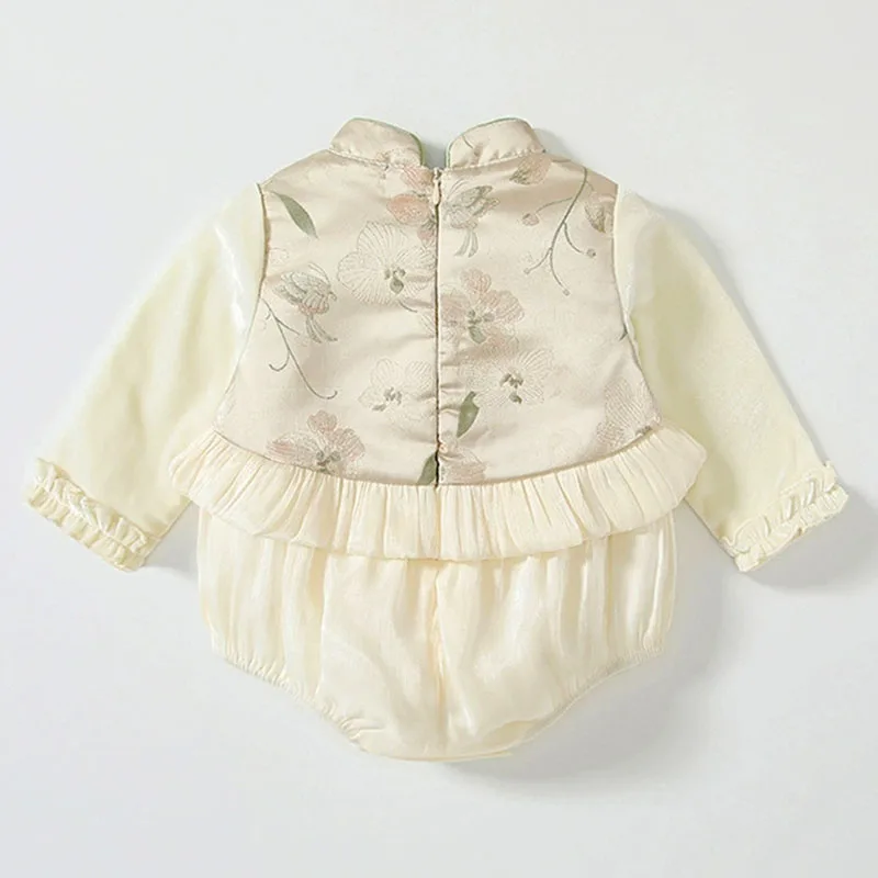 Spring Infant Girl Clothes Chinese Style Cute Butterfly Flowers Long Sleeve Baby Bodysuits And One-Pieces Newborn Items B387