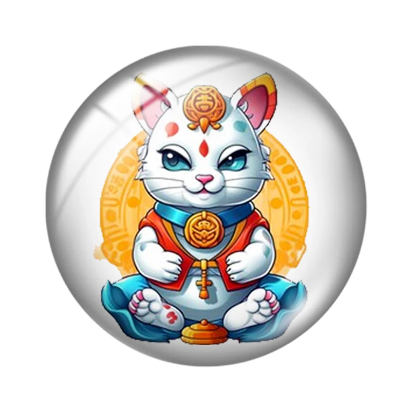 Japanese Lucky Cat 10pcs 12mm/18mm/20mm/25mm Round photo glass cabochon demo flat back Making findings