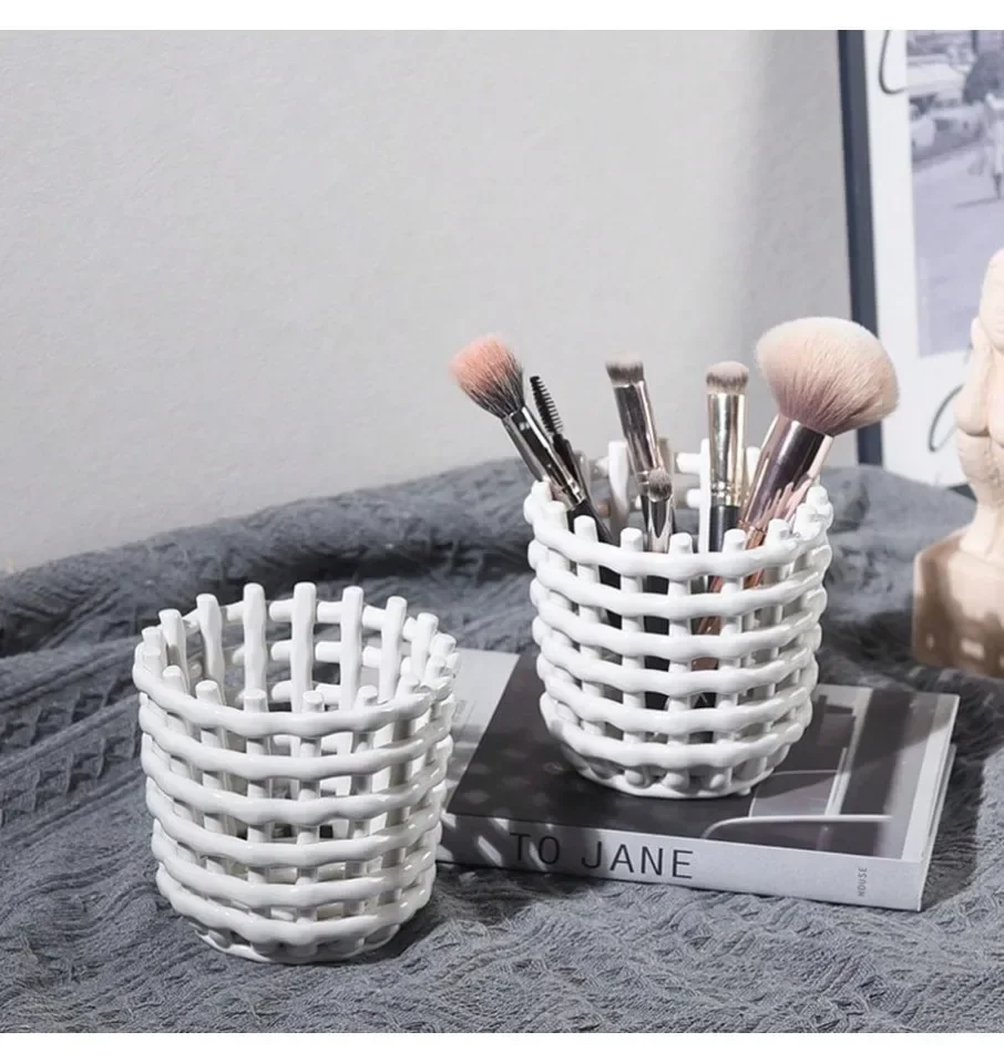 

Ceramic Woven Storage Basket Organizers Makeup Brush Holder Home Decoration Accessories for Liveingroom Bedroom