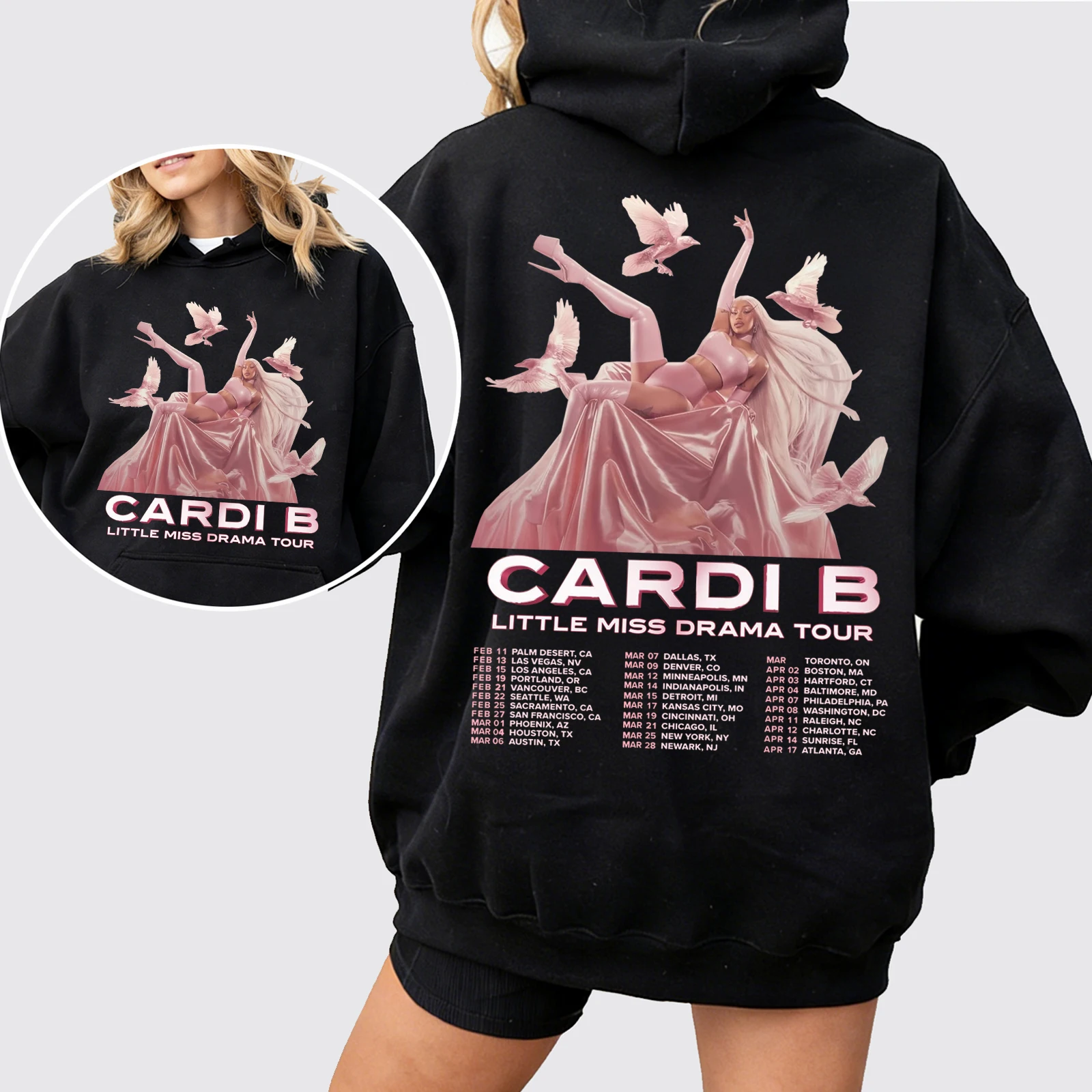 

Худи Cardi B Little Miss Drama Tour 2026 для мужчин и женщин, пуловер с длинными рукавами в стиле Харадзюку