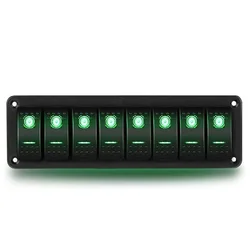 LED Green 8 Gang Toggle Rocker Switch Panel for Car Marine Boat RV Waterproof 12-24V