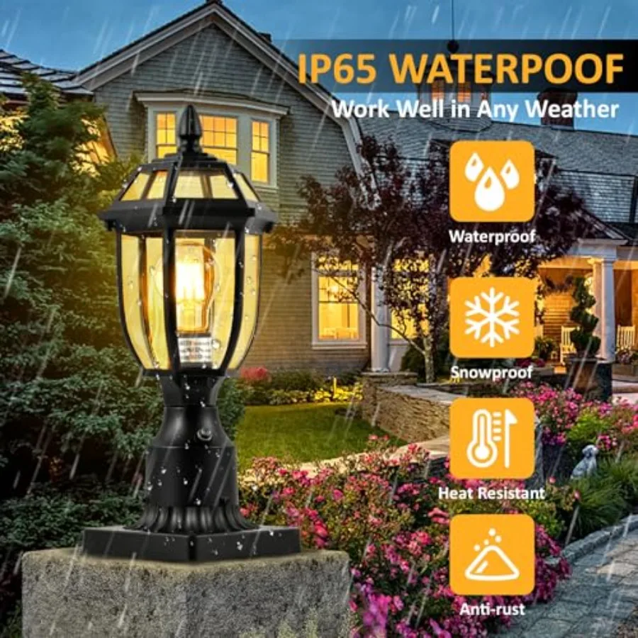 Dusk to Dawn Outdoor Post Lights Hard Wired Waterproof Aluminum Pole Light Fixture with Pier Mount Base Exterior Lamp Posts Out