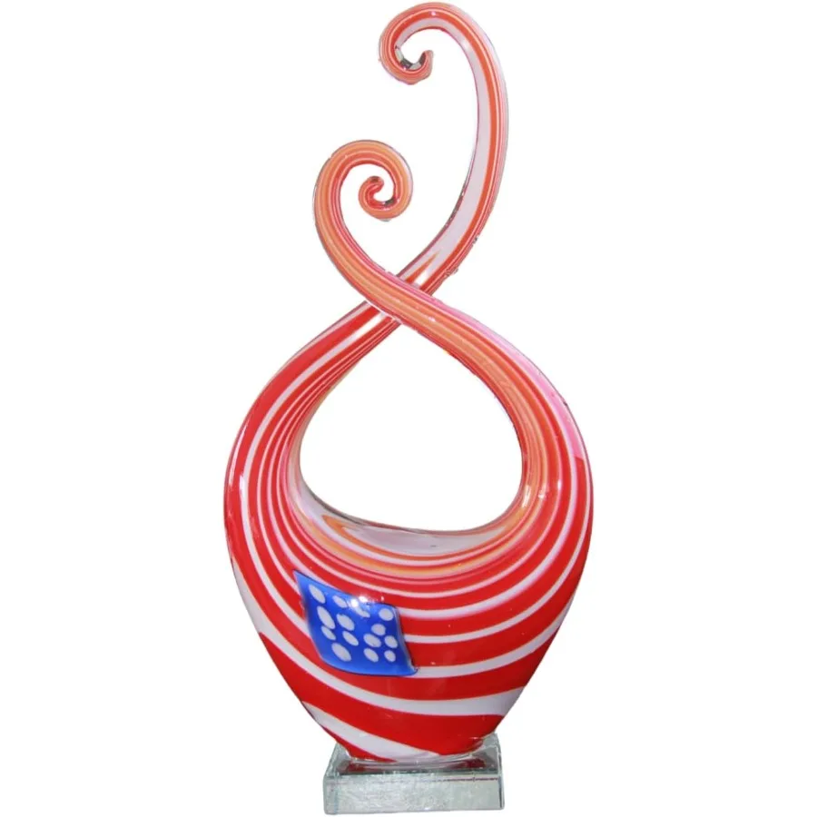 

14" Tall Hand Blown Glass American Flag-Shaped Sculpture with Base - 4th of July Patriotic Ornament Decor - Indoor and Outdoor