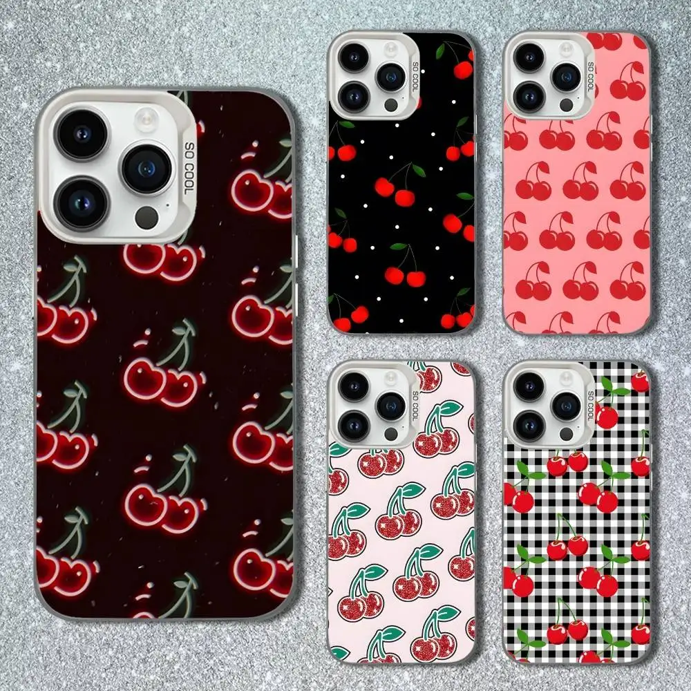 

Black Art Cherries Fruit Phone Case For iPhone 13,15,14,16,12,11,Mini,MAXXS,Pro,SE, White Matte Shockproof Cover