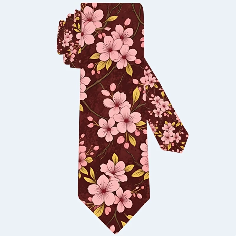 Beautiful Pink Cherry Blossom Theme Print Necktie Perfect for Parties Holidays and Casual Attire Holiday Fashion Accessory