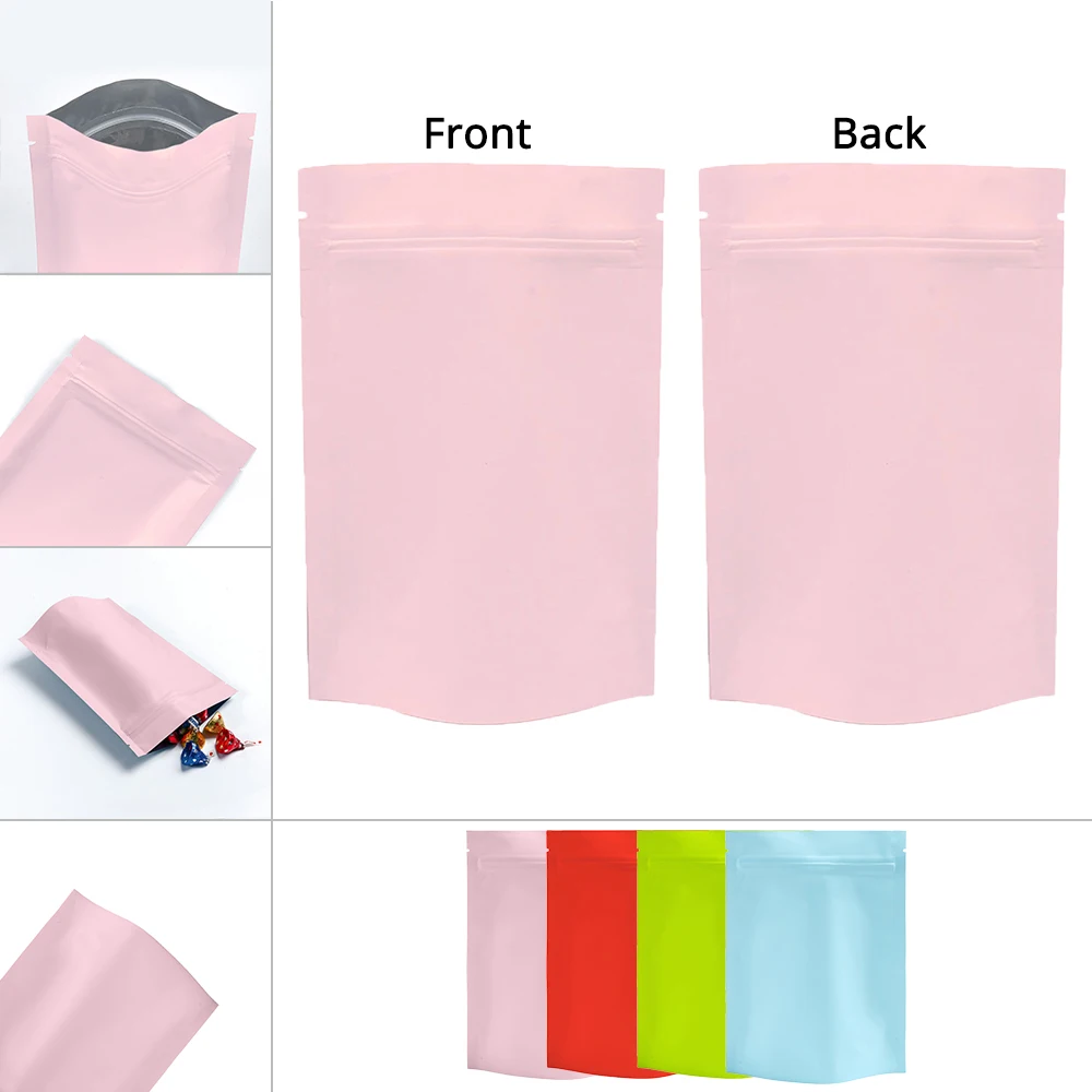 100PCS Matte Baby Pink Ziplock Aluminum Foil Mylar Pouch   Heat-Sealable Reclosable Food Stroage Stand Up Zipper Bag