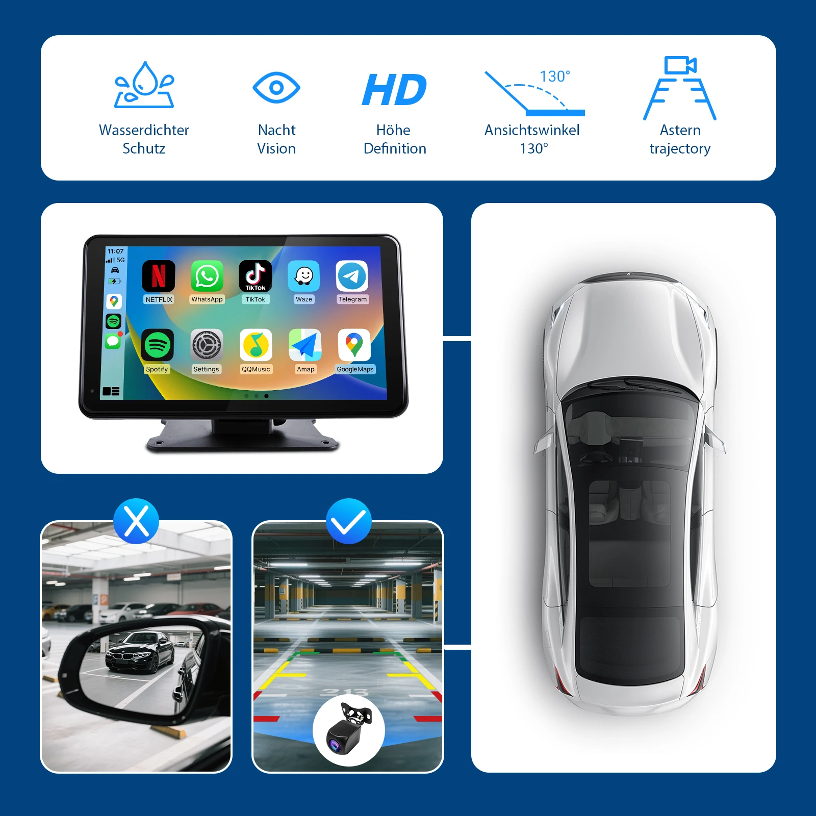 เครื่องเล่นวิทยุติดรถยนต์ Haudio Universal ขนาด 7 นิ้ว เครื่องเล่นมัลติมีเดีย รองรับ Wireless Carplay และ Android Auto เชื่อมต่อผ่าน BT AUX TF FM เครื่องเล่นสเตอริโอในรถยนต์