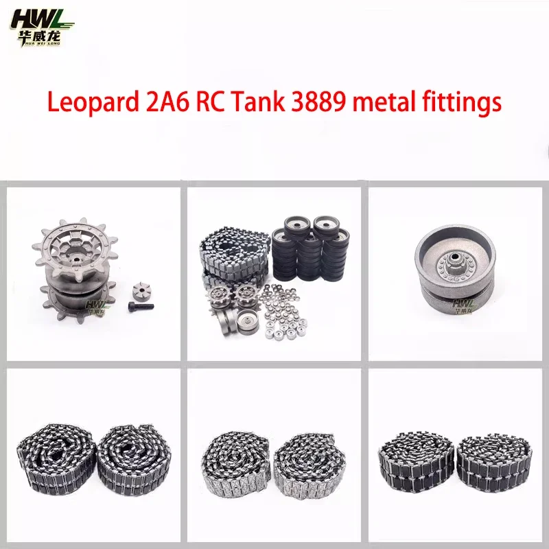 Leopard 2A6 RC Tank 3889 Metal Fittings Snow Hanging Rubber Track Road Wheel Drive Induction Wheel Rocker Arm Adjustment Seat