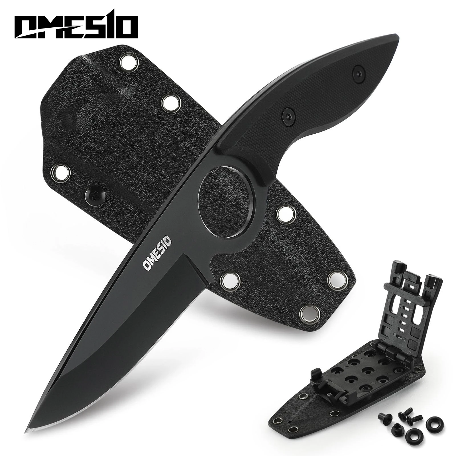 

OMESIO Fixed Blade Tactical Knife with Kydex Sheath, 8.46" Full Tang EDC 5CR13MoV Horizontal Carry Knife Camping Survival