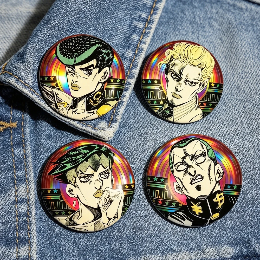 Anime JJBA Kujo Jotaro Kakyoin Pierre Polnareff Stardust Crusaders Cosplay Badge Round Brooch Figure Backpack Lapel Pins Prop