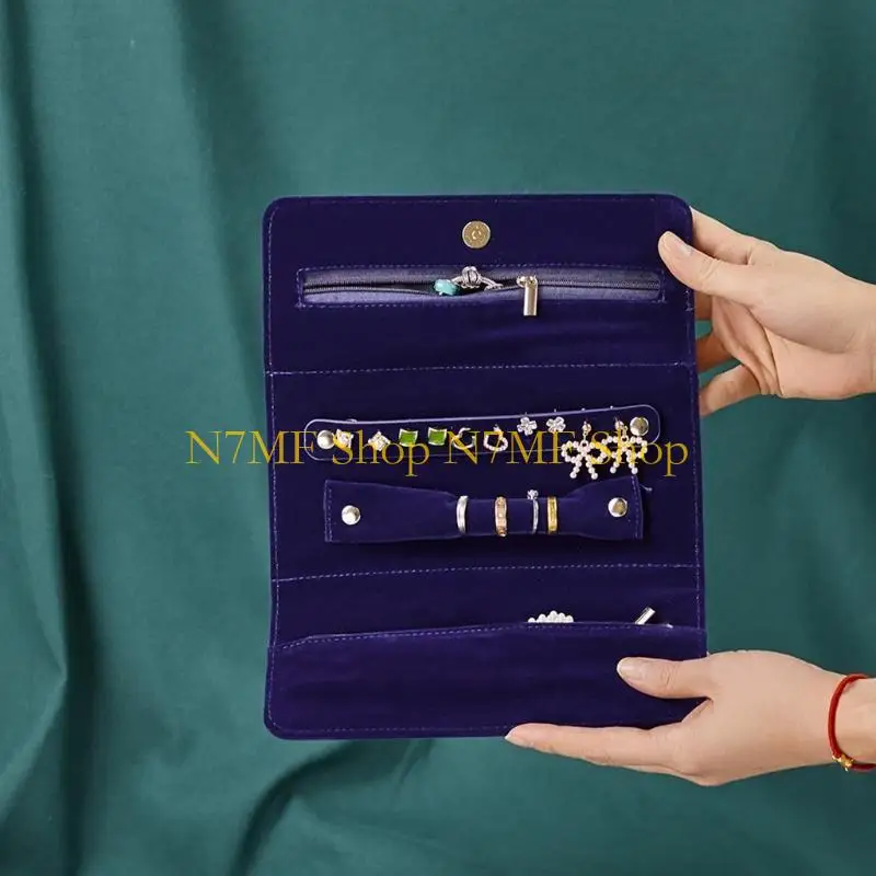 

N7MF женский портативный бархатный дорожный органайзер для хранения ювелирных изделий в рулонах, кольцо-органайзер для чехла Po