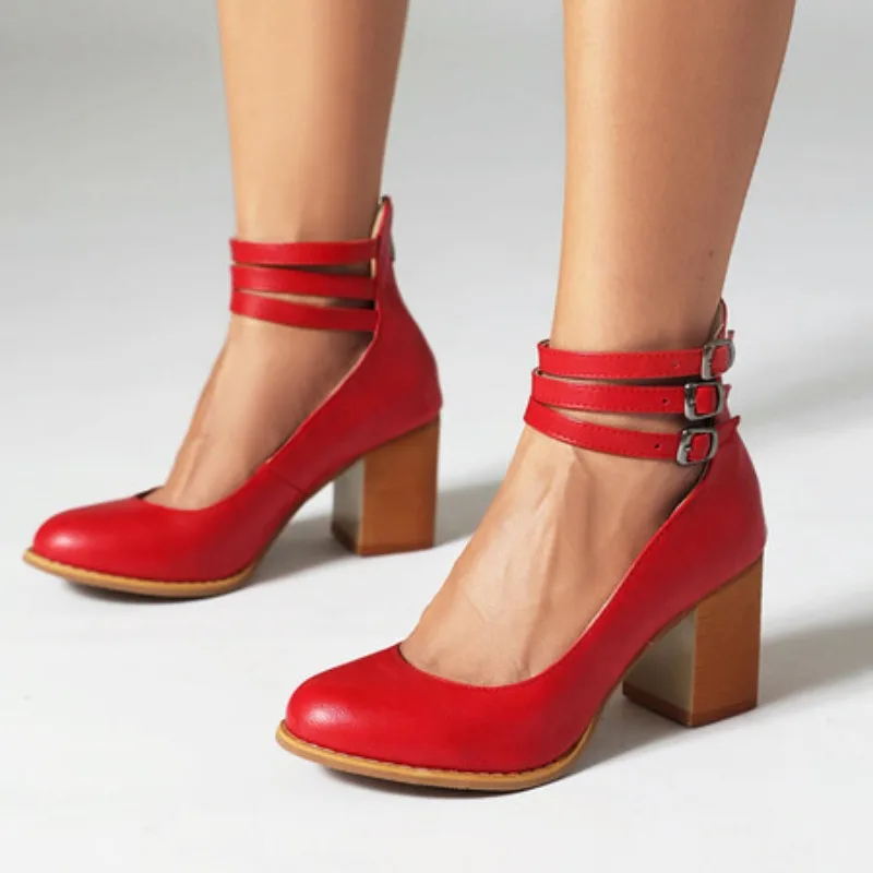 

Elegant Women's High Heels Shoes Pumps Ankle Straps Black White Red Heeled Party Wedding Shoes Female Large Size