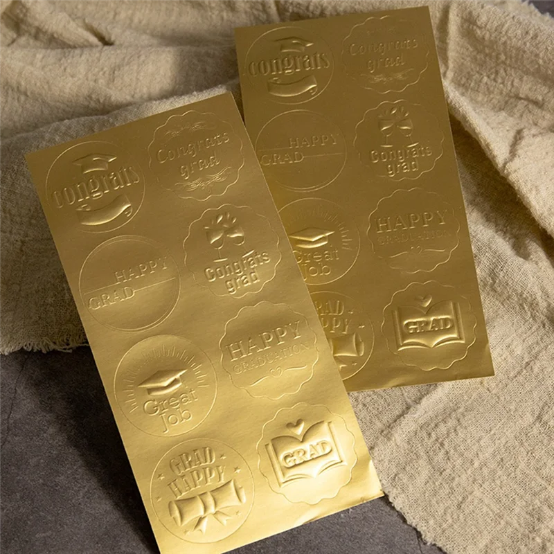Upgraded 320PCS Graduation Stickers Set Gold Coin Stickers Set Gold Embossed Graduation Cap And Diploma Seals Stickers For Envel