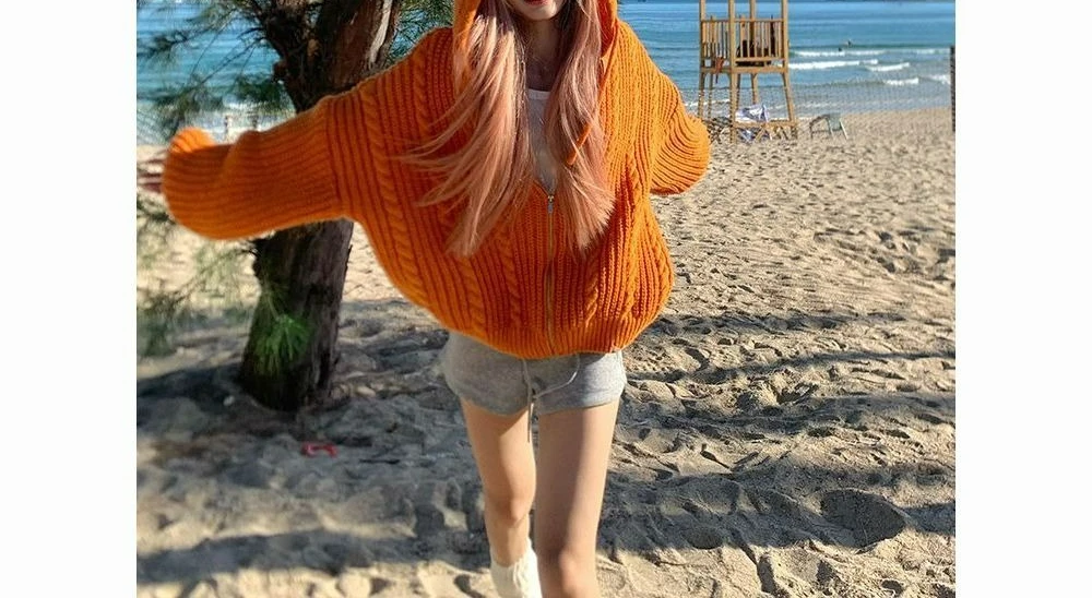 Suéter con capucha de punto de cable estilo perezoso de invierno para mujer suéter suelto de dopamina