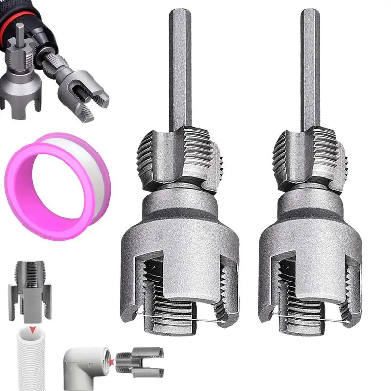 

PVC Pipe Threader Kit Pipe Thread Cutting Tool Electric Drill Compatible PVC Pipe Threader Kit 1/2 3/4 Dies Cutter for Repair