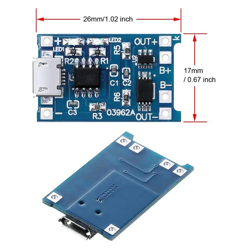 Carte de charge avec protection de batterie, TP4056, 18650 BMS, 5V Micro-USB, l'autorisation, 18650, 6 pièces