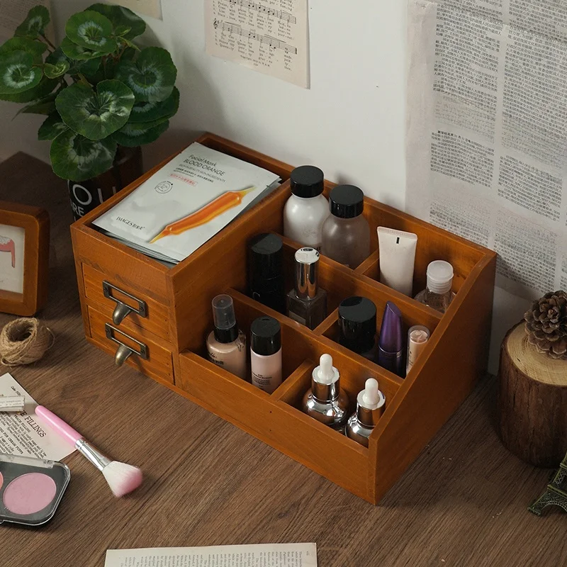 

Деревянный настольный органайзер Zakka Der Sle, коробка для хранения косметики, парфюмерная маска, ретро Sle, мобильное пылезащитное хранилище Ra