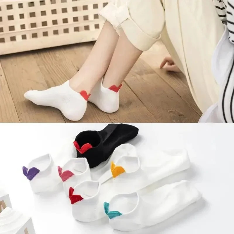 1 Pair Lovely Hearts Low Tube Women's Short Socks Shallow Mouth Ankle Socks Cute Thin Spring/Summer Cotton Socks
