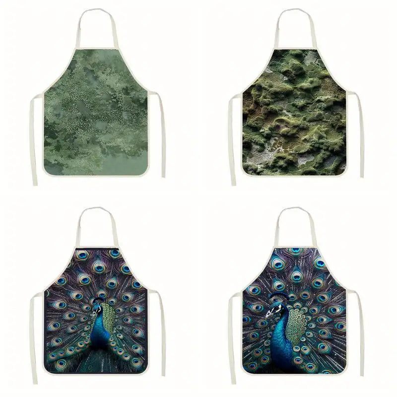 

Peacock Pattern Aprons Linen Apron, Suitable For Kitchen Cooking, Parent-Child Interaction, Painting And Other Scenarios