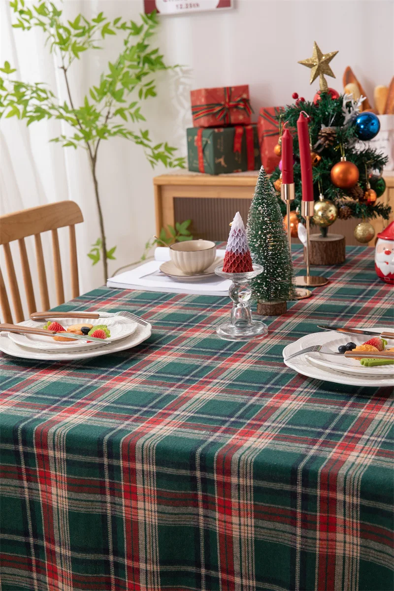 Weihnachtsdekoration, runde Tischdecke, karierte Tischdecke für Neujahr, Familientreffen, Restaurant, Party, Abendessen, Heimdekoration – Detail 12