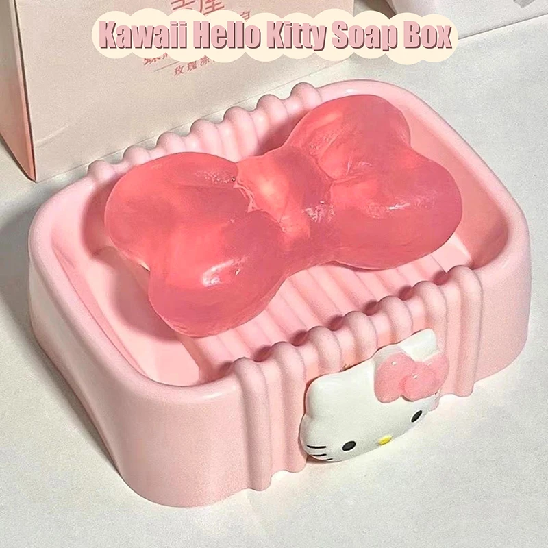 Kawaii Sanrio Hello Kitty Soap Tray Anime My Melody Soap Dishes Non-slip Drain Travel Home Bathroom Soap Box Bathroom Accessory