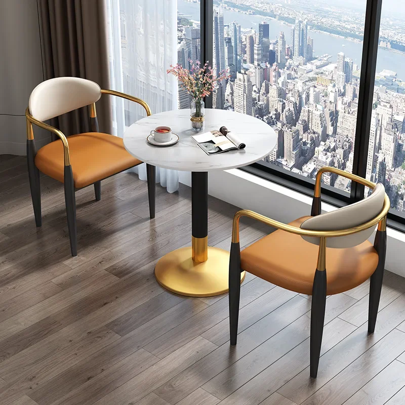 60cm Slate Material Simple Restaurant Hotel Cafe Bank Meeting Rest Area Office Reception Round Dining Table and Chair Furniture