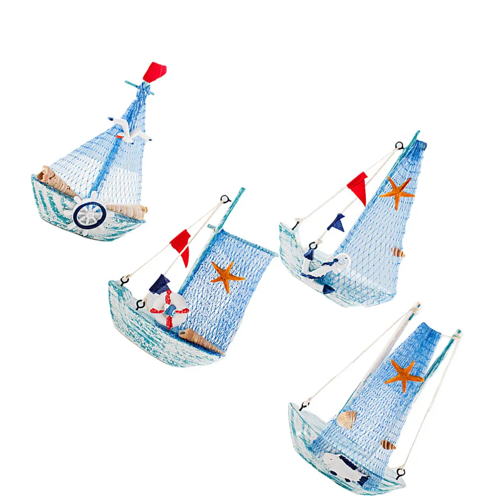 

4Pcs Mini Wooden Sailboat Decoration 15Cm Sturdy Craft for Home Car Office Table Nautical Ornament Wooden Sailboat Model