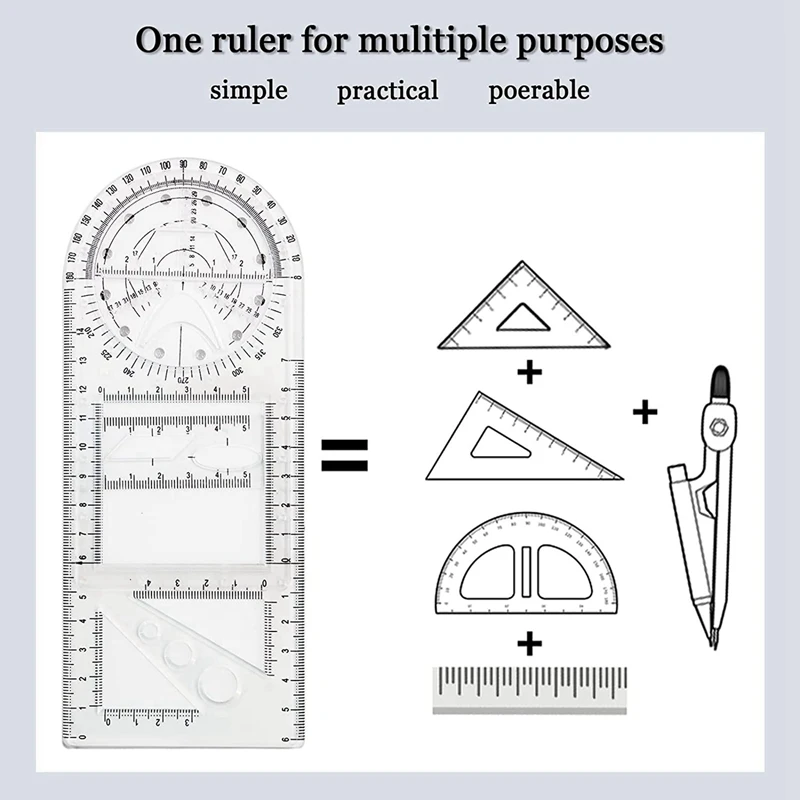 8 Pcs Multifunctional Geometric Ruler Drawing Tools Plastic Ruler Set Mathematics Measuring Circle Drawing Rulers