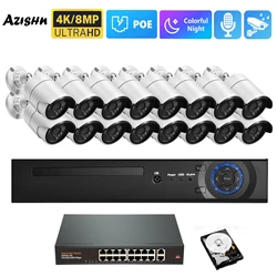 H.265 16CH 4MP 8MP Ultra HD 4K POE Camera System Motion Human Detect Audio Outdoor 4K Security Surveillance Set Colorful Night