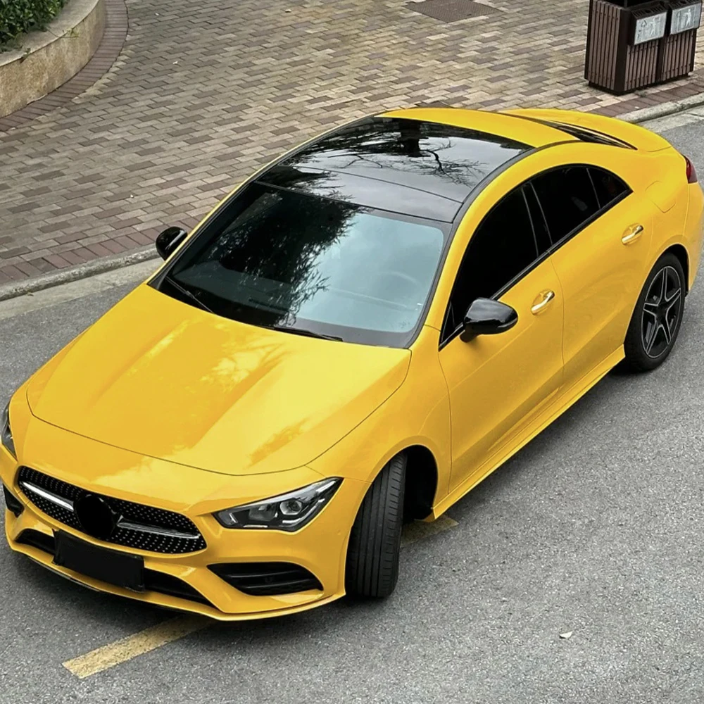 PET إشارة صفراء لامعة سيارة الفينيل التفاف الفيلم مع تكنولوجيا تحرير الهواء جسم السيارة ذاتية اللصق ملصق سيارة طبقة تزيين #4