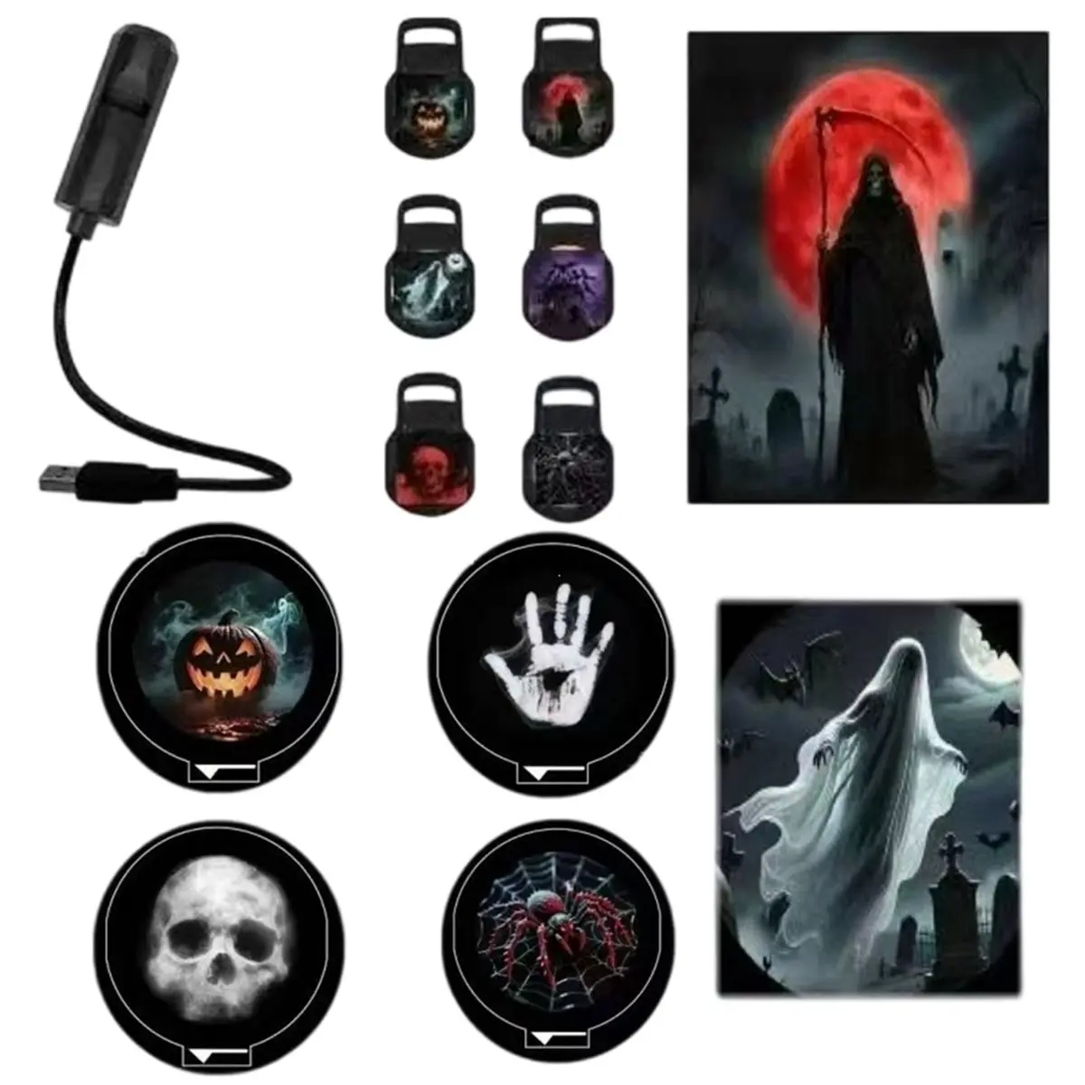 ABQX Halloween USB Projector Light with 6 Changeable Slides Spooky Ghost Skull Pumpkin Room Decor Lamp