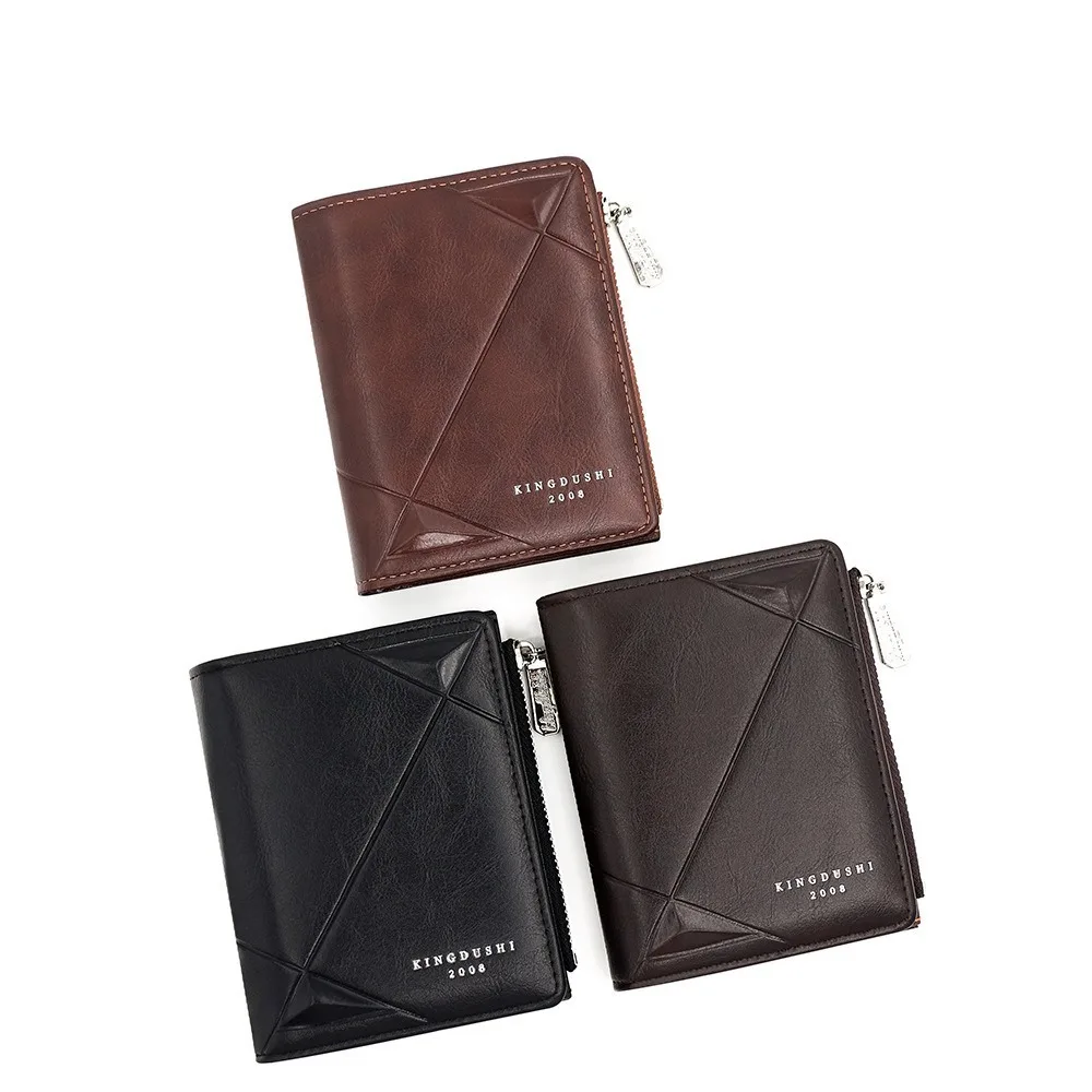 

High Quality PU Leather Men's Short Wallet Soft Casual 2 Fold Wallets Multifunction Zipper Men Card Holder Gift