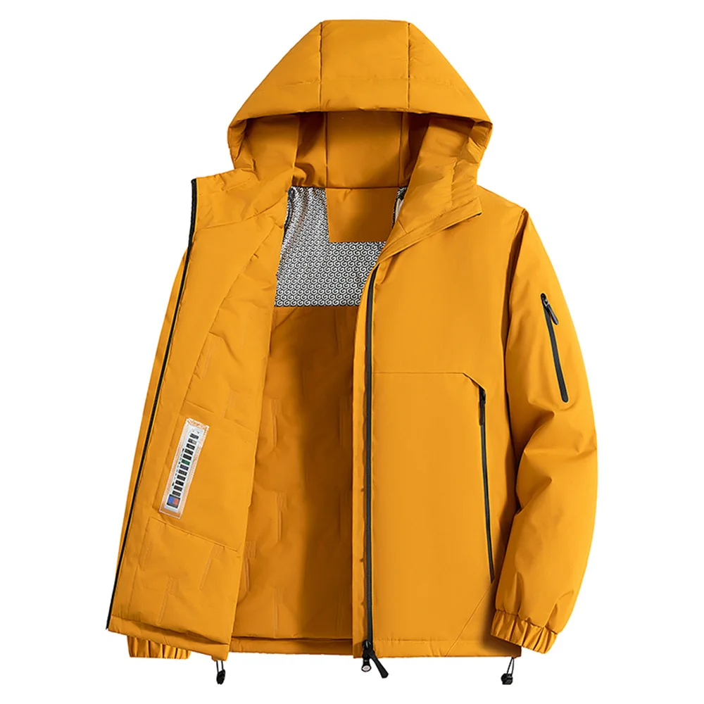 Winter Men Down Jacket Thicken Simple Solid Color Long Sleeve Zipper Male Outerwear Cold-proof Outdoor Sport Man Hooded Coat