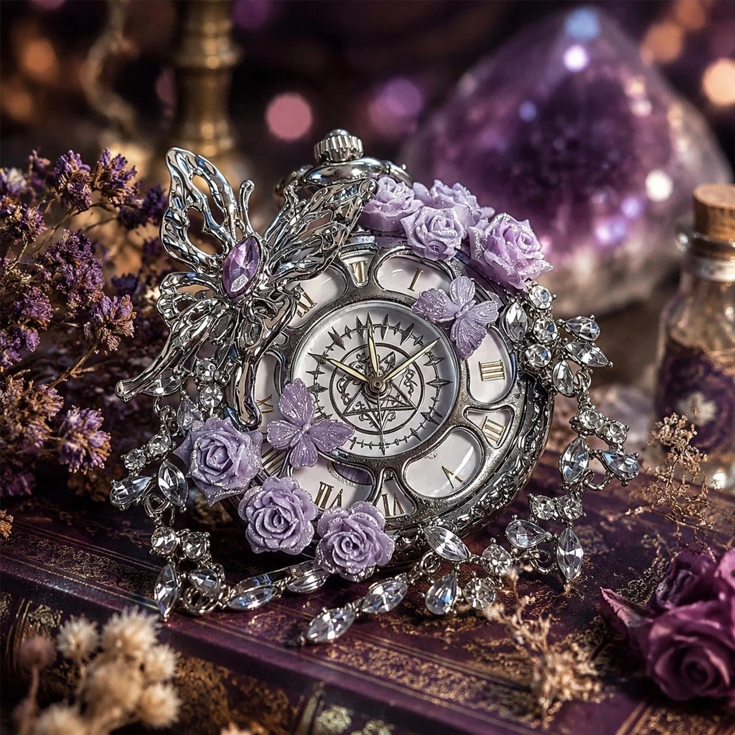 Vintage Butterfly Crystal Pocket Watch Jewelry Vintage Gothic Fob Watches Necklace Birthday Gift