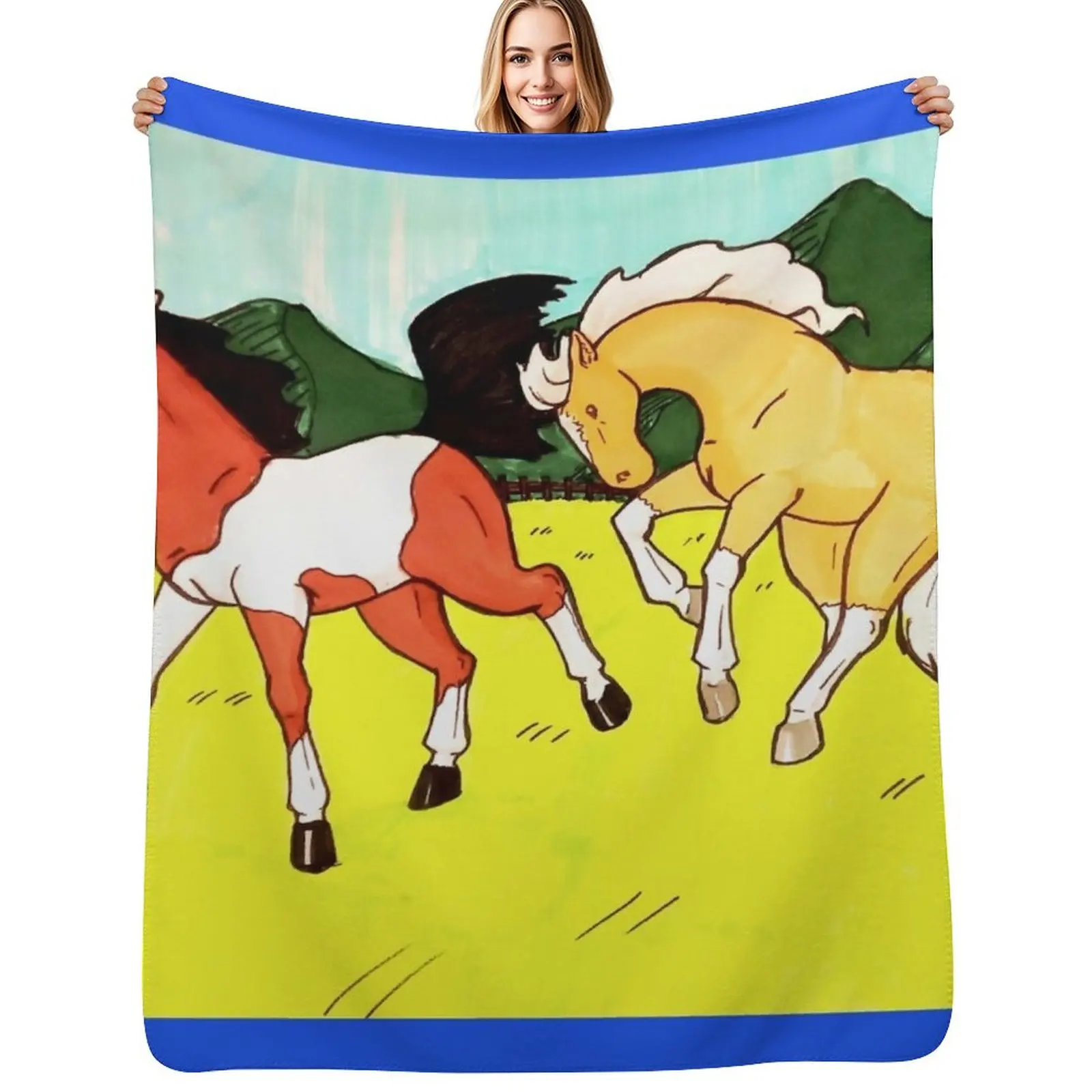 Horse play Throw Blanket Soft Warm Blanket Gift for Grandparents