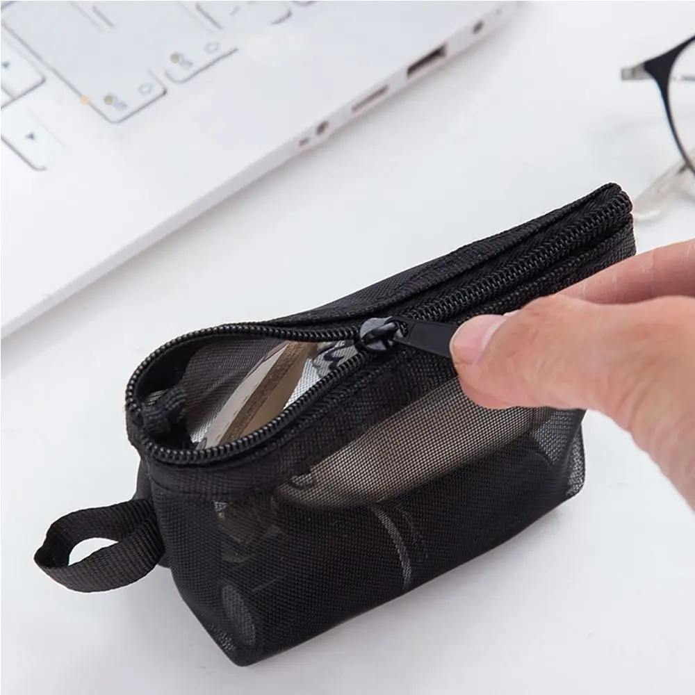 

Lipstick Cosmetic Bag Clear Mesh Bag Data Cable Storage Bag Small Item Bag Mini Coin Purse Solid Color Change Storage Bag