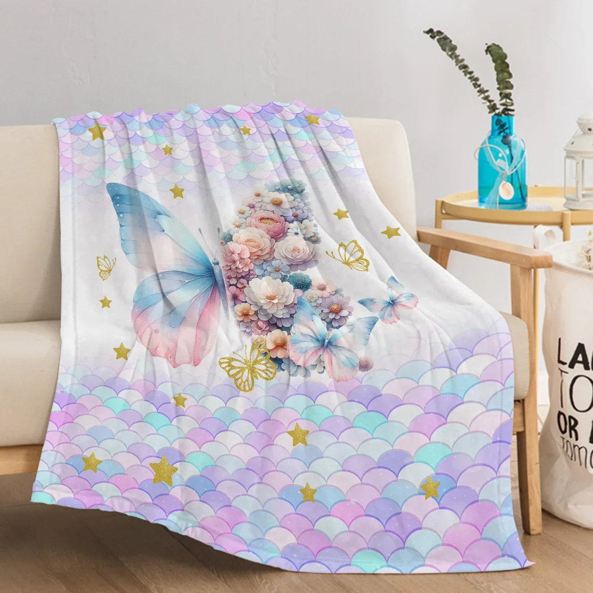 

Romantic 3D Blanket Oil Painting Flowers and Butterfly Pattern Throw Blanket Soft Cozy Throw Blanket for Couch Sofa Bed cover