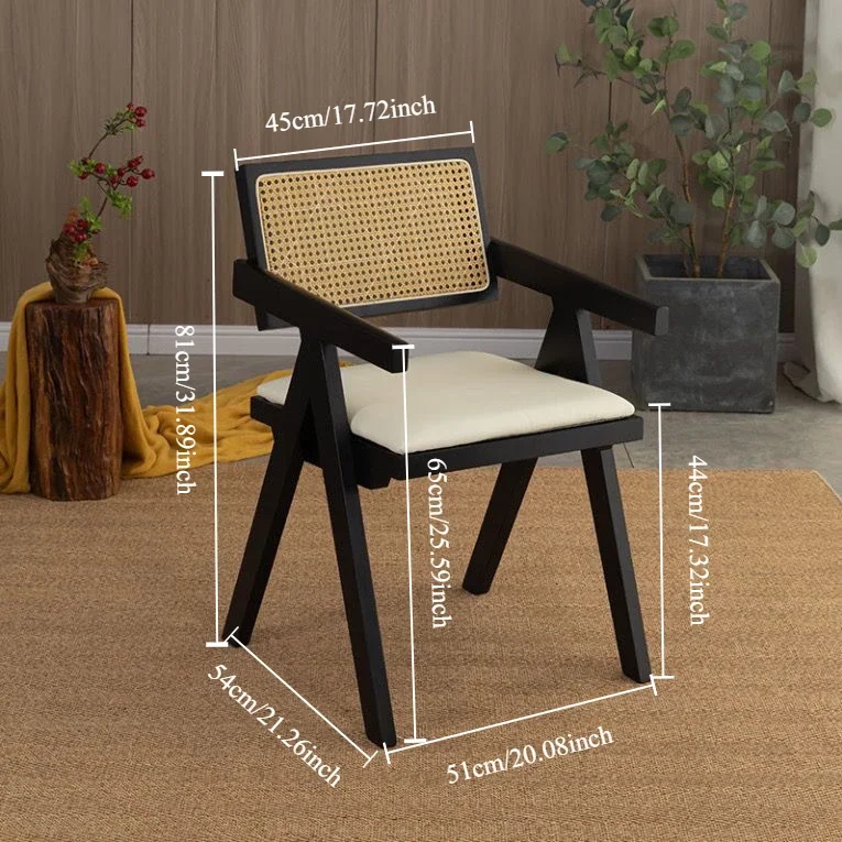 Nordic Solid Wood Rattan Woven PU Leather Chair Rattan Dining Chair Household Commercial Leisure Chairs Dining Room Furniture