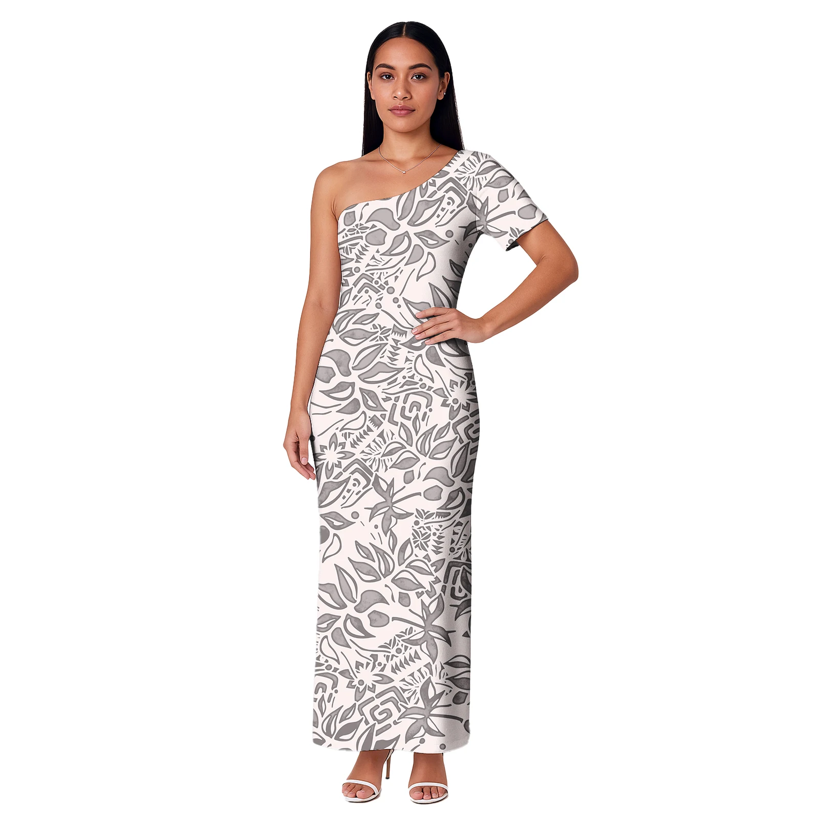 Island One shoulder Dress Clothes Dresses Samoan Puletasi Casual Polynesian Tribal Custom Big Size Summer Short Sleeve
