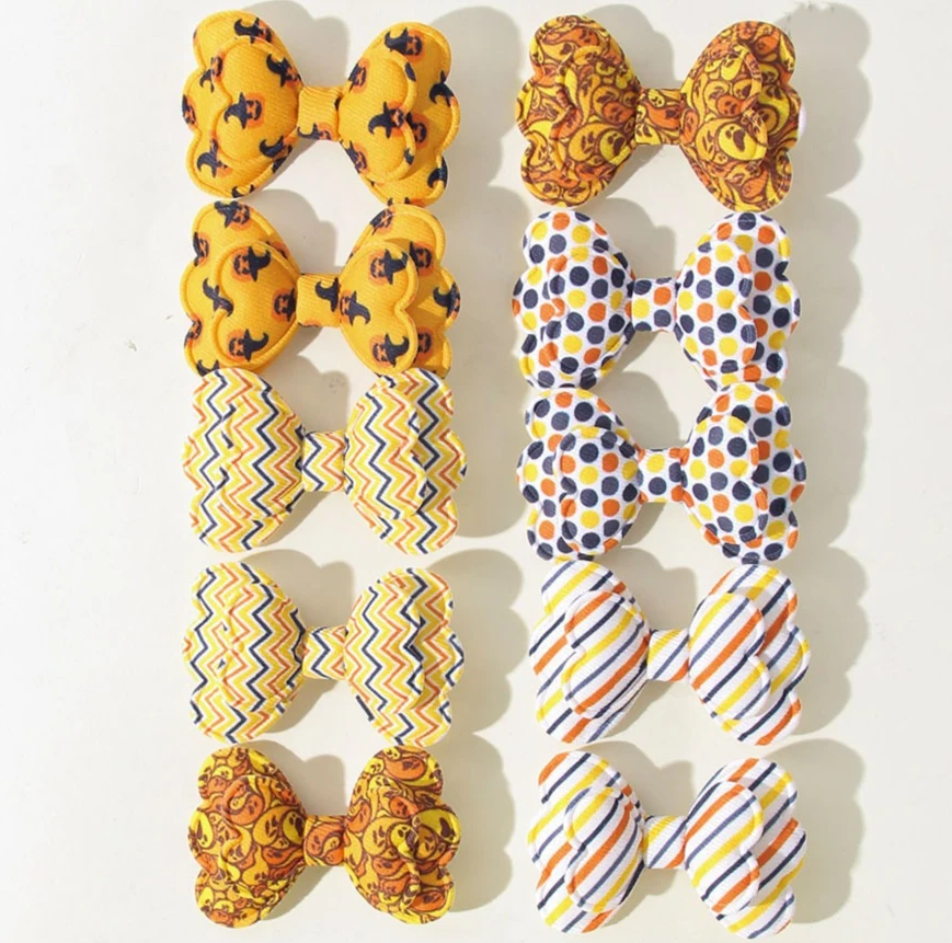 

2Pieces/lot 2025 Halloween Gift Patterns Lively Bow With Hair Clips for Children Hand Woven Kids Hair Accessories Christmas Clip