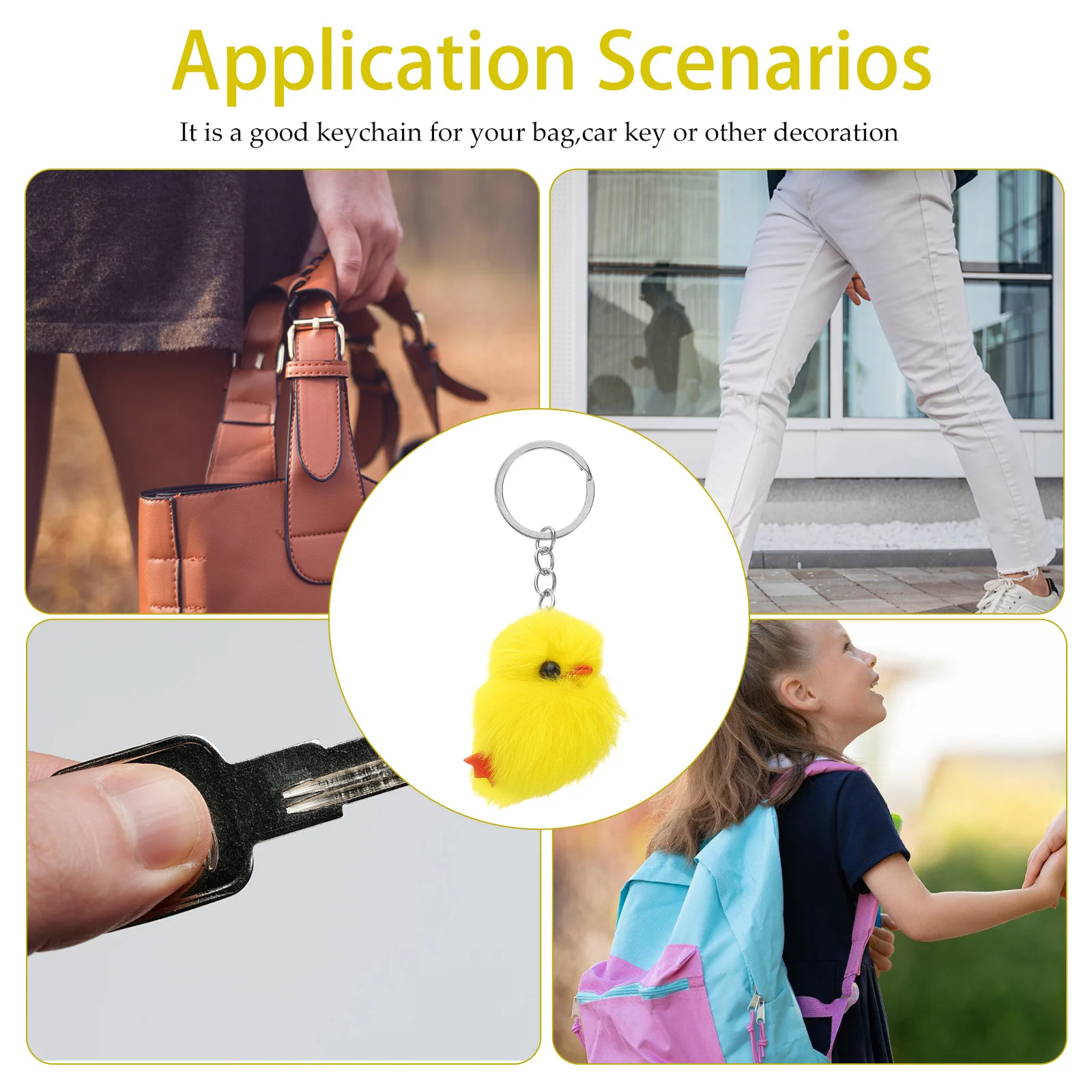 8 stuks schattige mini gele kuiken sleutelhanger zachte gevulde tas charme autosleutels portemonnee accessoires paas feestartikelen kip sleutelhanger