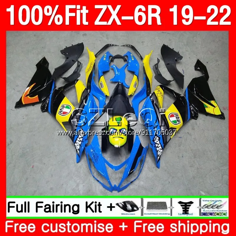 Body For KAWASAKI NINJA ZX 6R 636 6 R ZX636 ZX6R 19 20 21 22 102No.71 Shark Blue ZX-6R ZX-636 2019 2020 2021 2022 2023 Fairing