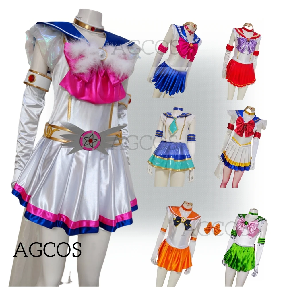 AGCOS Custom Size Anime Sailor Moon Cosplay Costume Christmas Roleplay Uniforms Dress Clothes セーラームーン Cosplay