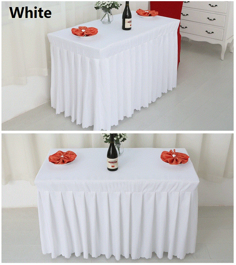 

Polyester Rectangle Ruffled Lycra Spandex Table Cover Elastic Wedding Long Table Cloth Hotel Party Decoration Skirt Table Cloth