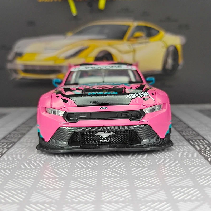 CCA 1:24 simulation Ford Mustang GT3 WASA co branded alloy car model, doors and hood can be opened with sound and light car