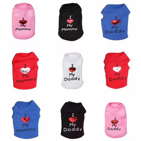 New Fashion Summer I Love My Daddy White Pink Vest Cat T Shirt Soft Sweatshirt Chihuahua Yorkshire Clothes For Pets Dogs